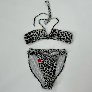 Vintage Y2k heart cow print two piece bikini set